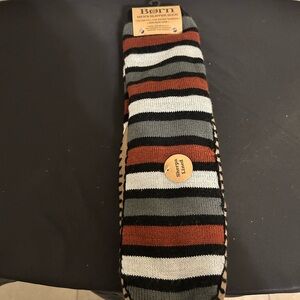 New With Tags Born Men's Striped Sherpa Lined Slipper Socks Shoe Size 6-12